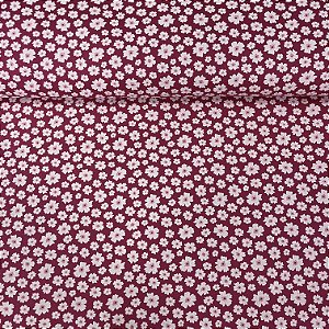 Tricoline Estampada Bahamas Fundo Rosa Com Florzinhas Brancas