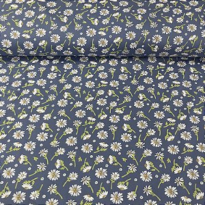 Tricoline Estampada Bahamas Fundo Azul Com Margaridas