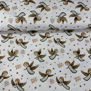 Tricoline Estampada Bahamas Fundo Branco Com Anjinhos