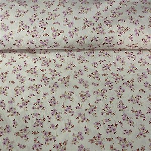 Tricoline Estampada Bahamas Fundo Marfim Com Flores Rosas
