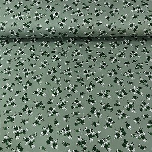 Tricoline Estampada Bahamas Fundo Verde Alecrim Com Flores Verde Escuro