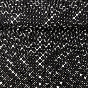 Tricoline Estampada Bahamas Fundo Preto Com Detalhes em Marfim e Marrom