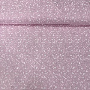 Tricoline Estampada Bahamas Fundo Rosa com Corações Brancos Desenhados