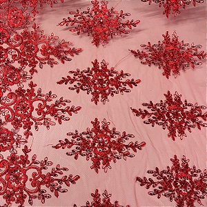 Tule Bordado Spangle Shine Vermelho