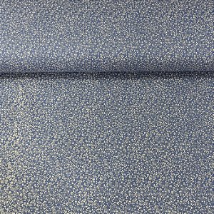 Tricoline Estampada Bahamas Fundo Azul Com Ramos Marfim