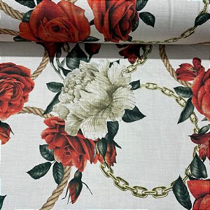 Suplex Estampado com Rosas Brancas e Vermelhas