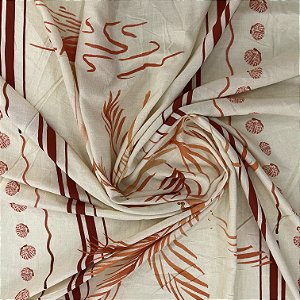 Viscose Barrada Estampada Palmeiras Vermelhas e Laranjas 1,35x2,10m
