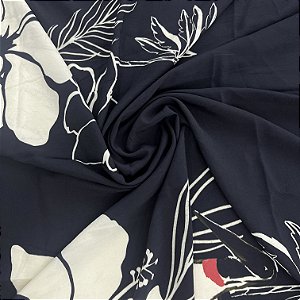 Viscose Barrada Estampada Fundo Preto Com Flores Brancas 1,35x1,60m