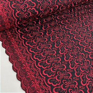 Broderi Bicolor Fundo Preto com Vermelho Floral