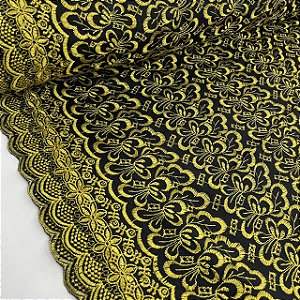 Broderi Bicolor Fundo Preto com Amarelo Floral
