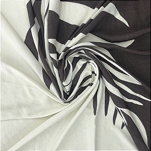 Viscose Barrada Estampada Marrom e Marfim Com Planta 1,35x1,70m