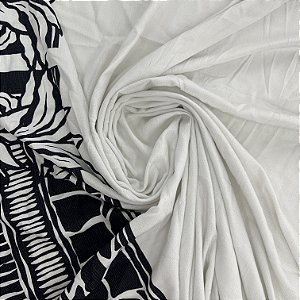 Viscose Barrada Estampada Branca Com Detalhes e Planta Preta 1,35x1,90m