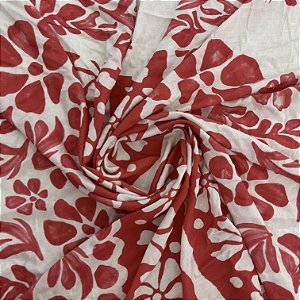 Viscose Barrada Estampada Branca Com Detalhes Vermelhos 1,35x1m