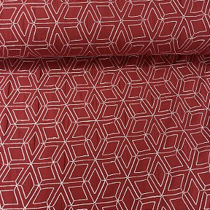 Linho com Viscose Bordado Vermelho Geométrico Branco