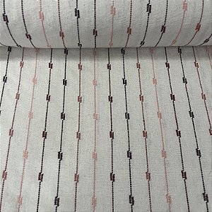 Linho com Viscose Bordado Cru com Linhas Rosas