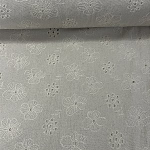Linho com Viscose Bordado Bege Floral