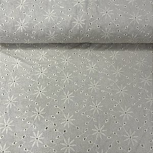 Linho com Viscose Bordado Bege com Flores e Detalhes