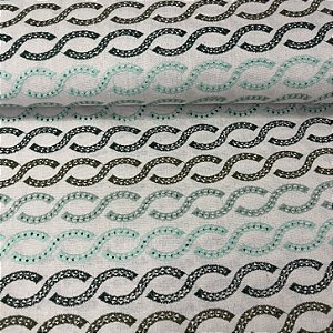Linho com Viscose Bordado Diagonal Verde e Azul