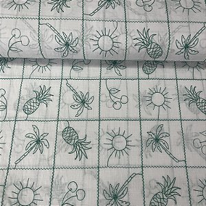 Laise Bicolor Bordada Branca e Azul Verão Quadriculado