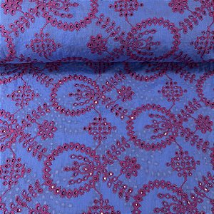 Laise Bicolor Bordada Azul com Rosa Escuro