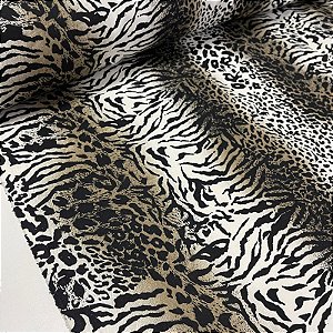 Tecido Promocional Onça com Listrado Tigrado Branco
