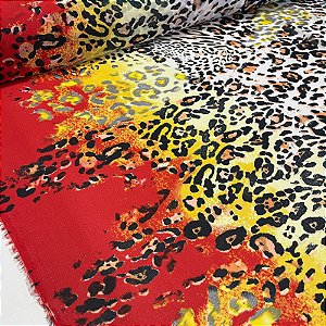 Tecido Promocional Chiffon de Onçinha Colorido com Amarelo e Laranja Barrado