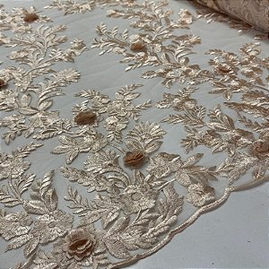 Tule Bordado 3D London Champagne