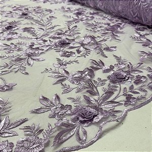 Tule Bordado 3D London Lilás