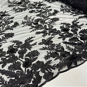 Tule Bordado 3D London Preto