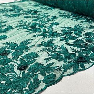 Tule Bordado 3D London Verde Amazonas