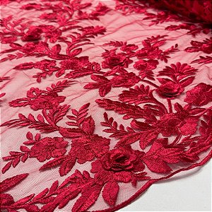 Tule Bordado 3D London Vermelho