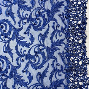 Tule Bordado Pedraria Azul