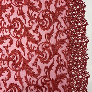 Tule Bordado Pedraria Vermelho