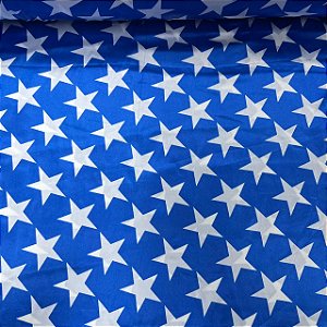 Cetim Estampado Estrelas Fundo Azul