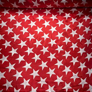 Cetim Estampado Estrelas Fundo Vermelho
