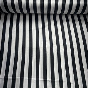 Cetim Estampado Listrado Preto e Branco