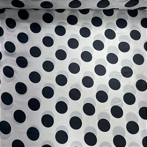 Cetim Estampado Petit Poá Preto Fundo Branco
