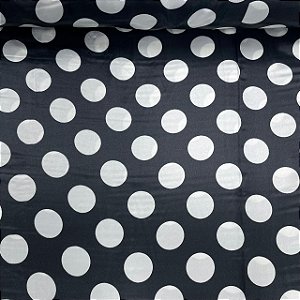Cetim Estampado Petit Poá Branco Fundo Preto