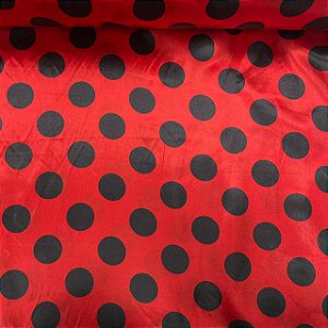 Cetim Estampado Petit Poá Preto Fundo Vermelho
