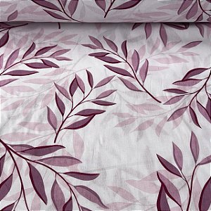 Percal Estampado 180 Fios Folhas Rosa