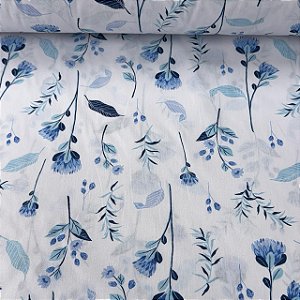 Percal Estampado 180 Fios Floral Delicado Azul