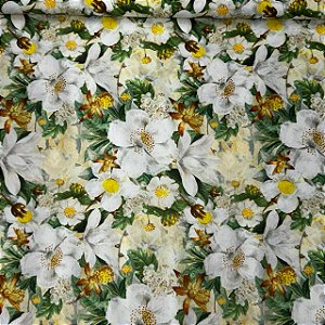 Tricoline Digital Floral Branco