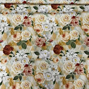 Tricoline Digital Floral Fundo Geométrico