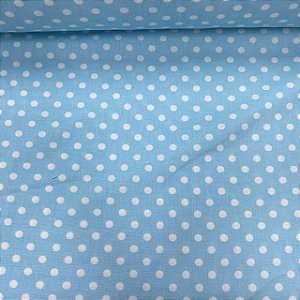Tricoline Estampada Petit Poá Branco Fundo Azul Bebê