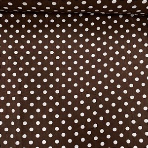 Tricoline Estampada Petit Poá Branco Fundo Marrom