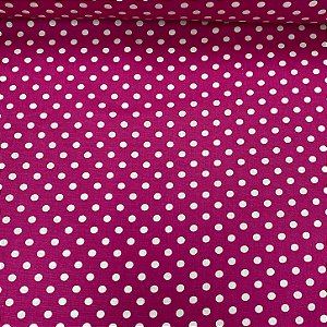 Tricoline Estampada Petit Poá Branco Fundo Rosa Pink