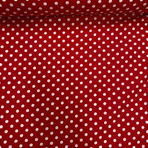 Tricoline Estampada Petit Poá Branco Fundo Vermelho