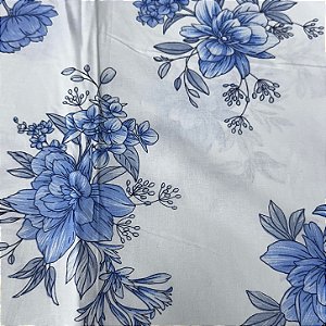 Percal Estampado 180 Fios Floral Rosa Azul