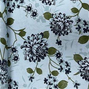 Percal Estampado 180 Fios Floral Tons Azul