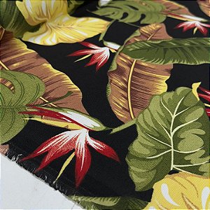 Waterblock Estampado Folhas e Flores Fundo Preto